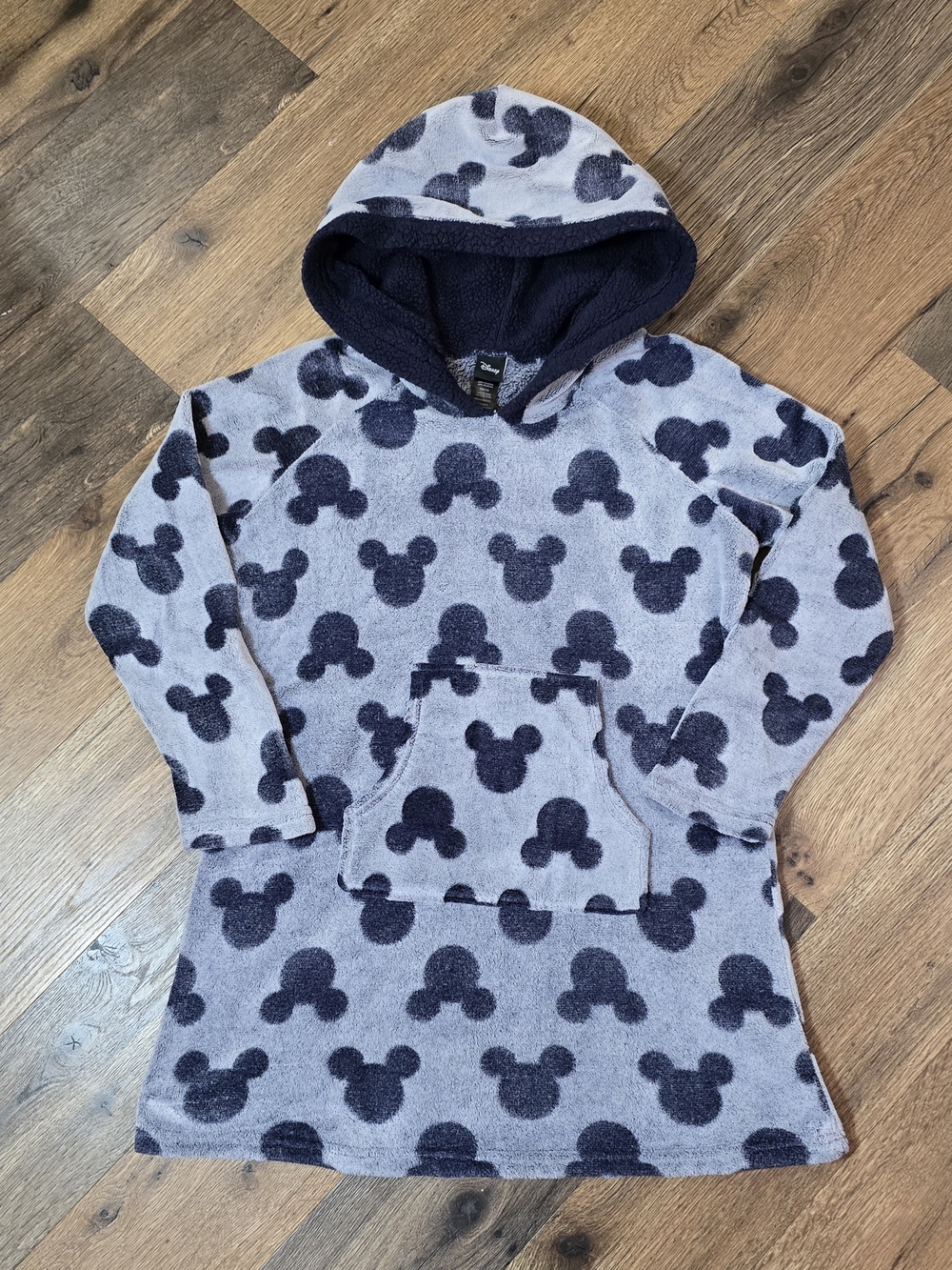 Disney Kids Navy and Light Grayish Blue Mickey Pattern Hooded Pullover Size M